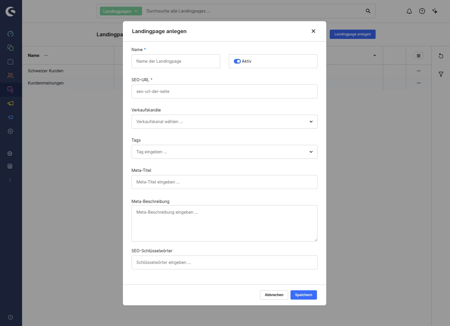 Vereinfachter Landingpage-Editor